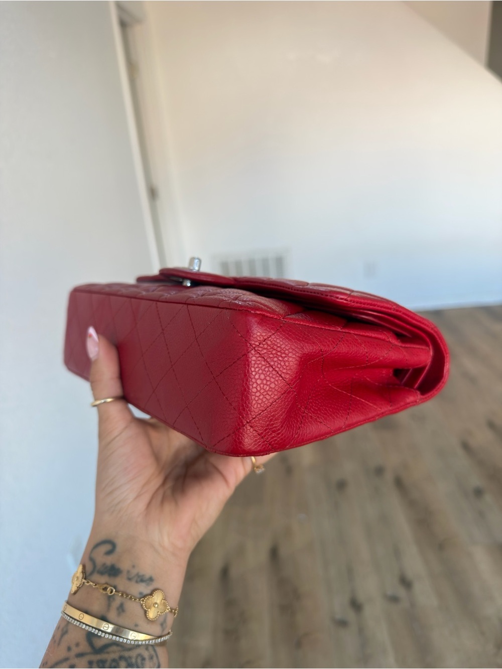 Medium CHANEL Double Flap Red with Silver Hardware - Picture 9 of 11